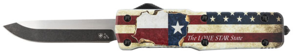 Templar Knife SZTX321 Premium Weighted Small 3" OTF Drop Point Plain Black Oxide Stonewashed Powdered D2 Steel Blade/4.50" Red/White/Blue w/"The LONE STAR State" Aluminum Zinc Alloy Handle