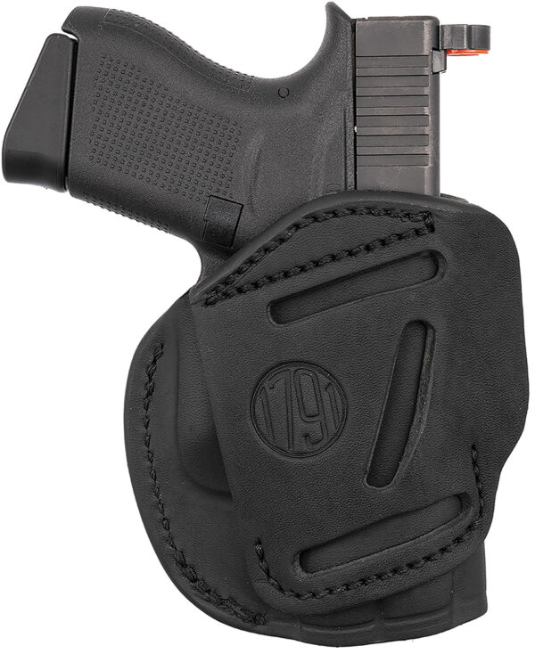 1791 Gunleather 4WH2SBLL 4-Way IWB/OWB Size 02 Stealth Black Leather Belt Clip Compatible w/Ruger LCP/S&W Bodyguard/Glock 42/43/43X Left Hand