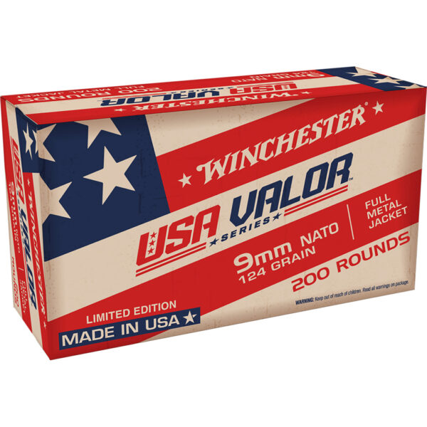 Winchester USA Valor Series Pistol Ammo 9mm 124 gr. FMJ 200 rd.