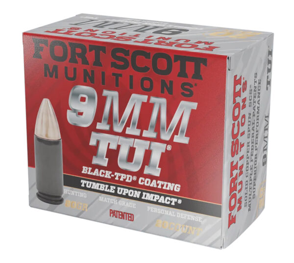 Fort Scott Munitions 9MM080SCVTPD Tumble Upon Impact (TUI) 9mmLuger 80gr Solid Copper Spun 20 Per Box/25 Case *TPD-9 Coated
